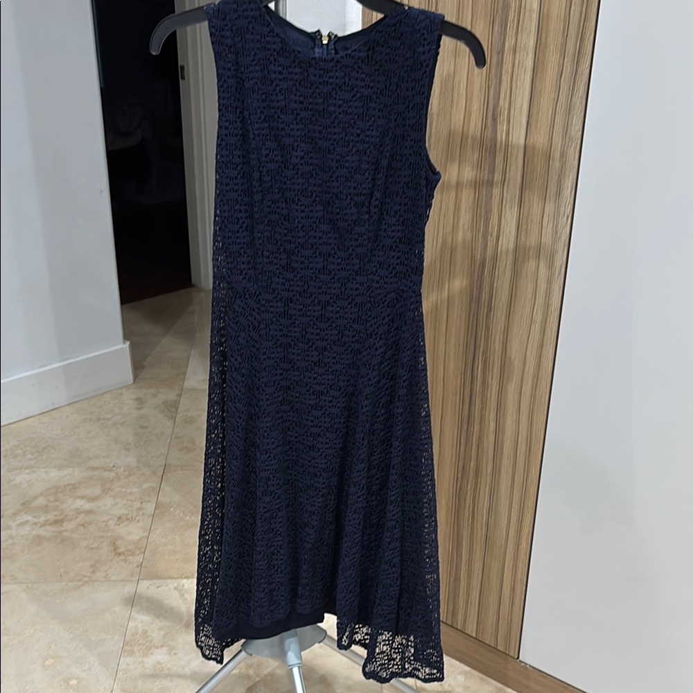 Dkny Blue Sheath Midi Dress Sleeveless Crew Neck